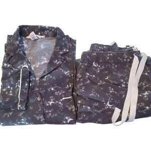 Victoria's Secret Pajama Set Womens Small Gray Moon‎ Star Print Button Up Dreamy